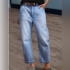 Flamingals Women’s Stitch Detail Mid Rise Barrel Leg Crop Jeans Small New NWT